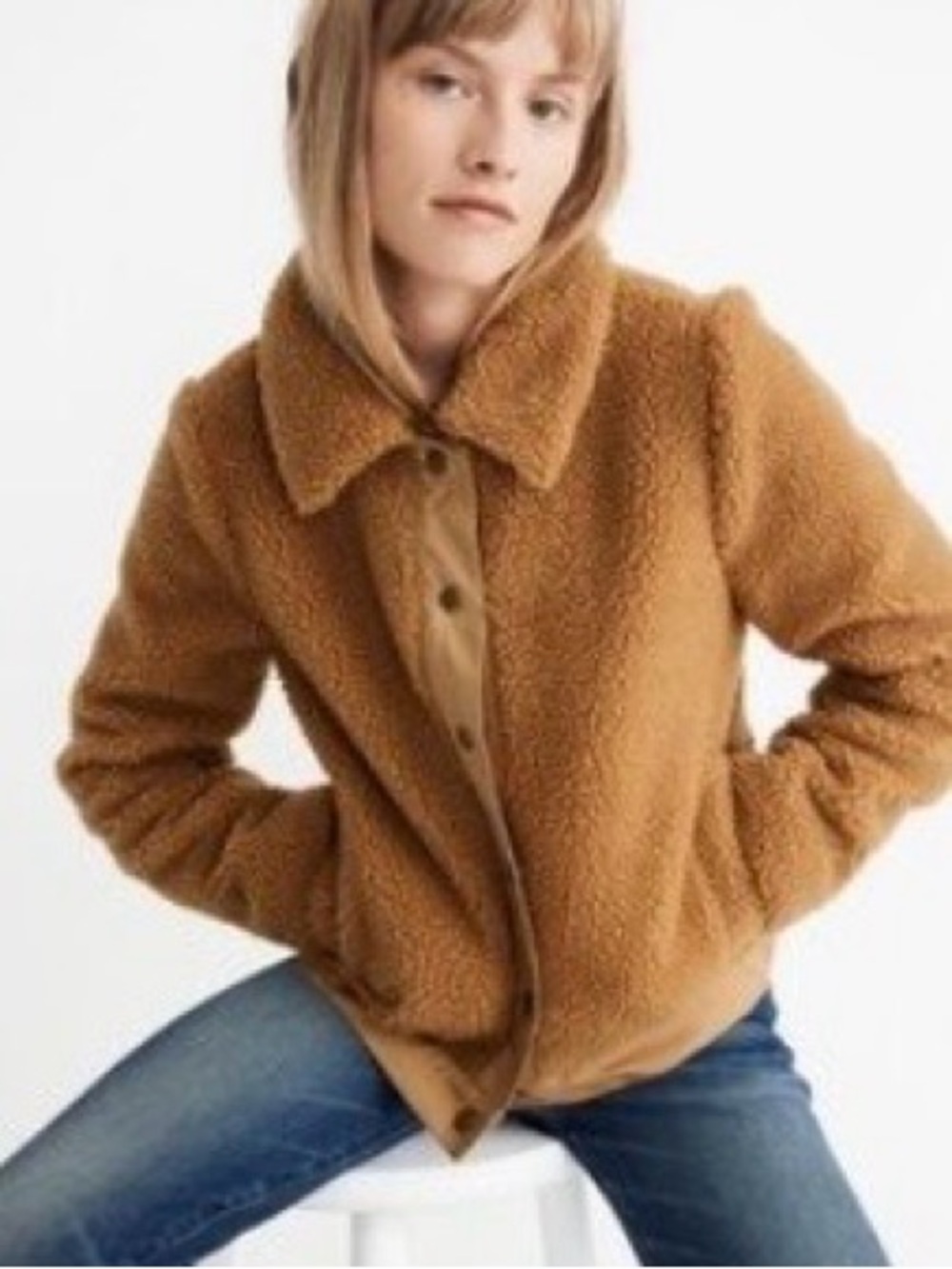 Madewell | Women’s Caramel Cropped Snap Front Teddy Sherpa Portland Jacket Sz S